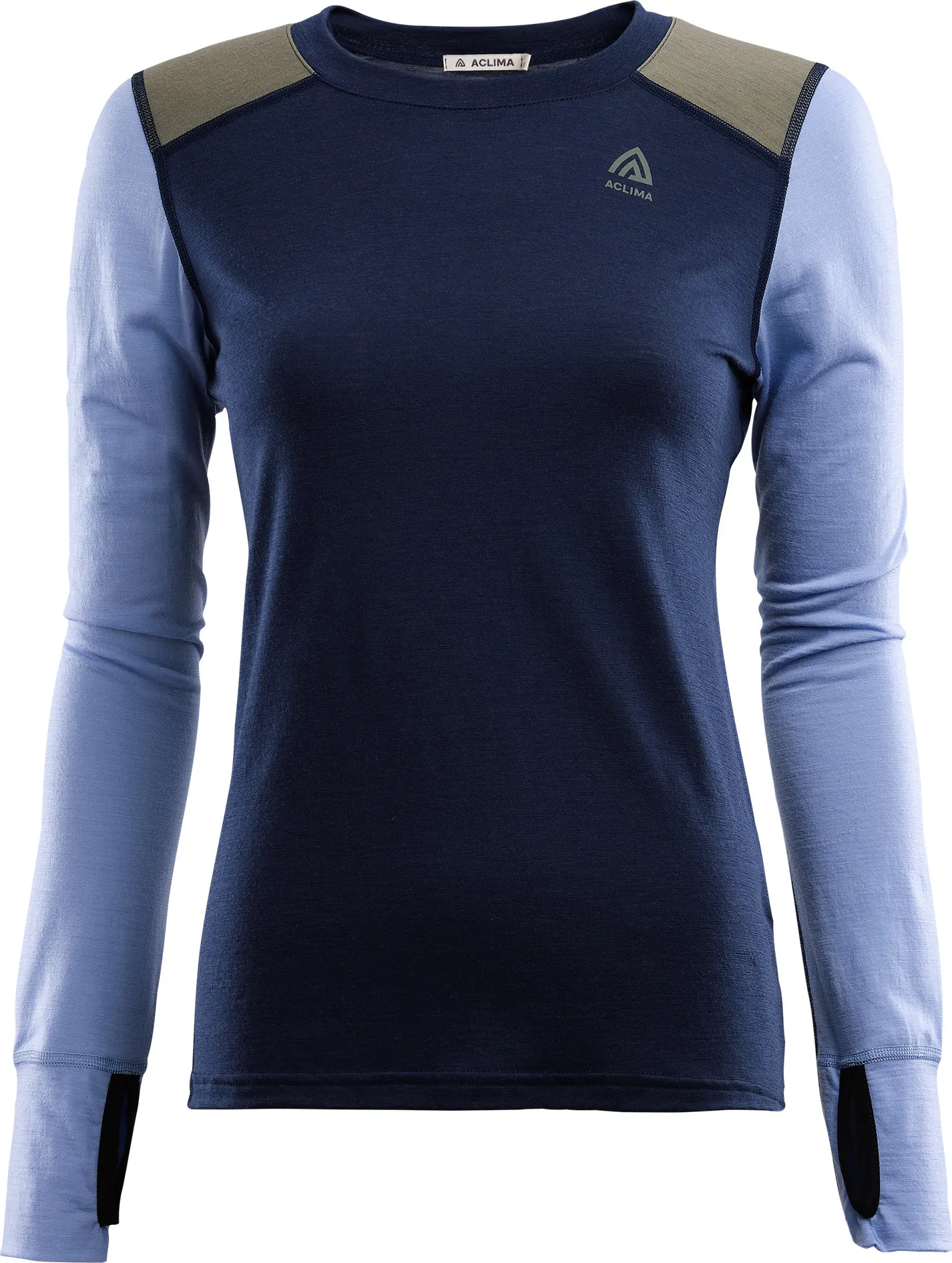 Aclima LightWool Reinforced Crew Neck Woman Navy Blazer/Purple Impr/Ranger Green | Buy Aclima LightWool Reinforced Crew Neck Woman Navy Blazer/Purple Impr/Ranger Green here | Outnorth