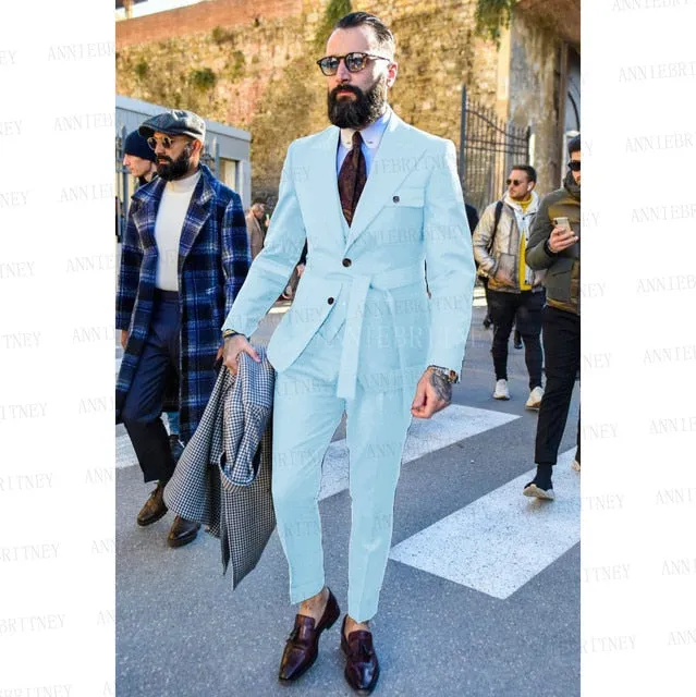 Aidase Latest Designs Green Suits For Men Slim Fit Fashion Yellow Groom Belt Wedding Dress Tuxedo Tailored Blazer Vest with Pants Set