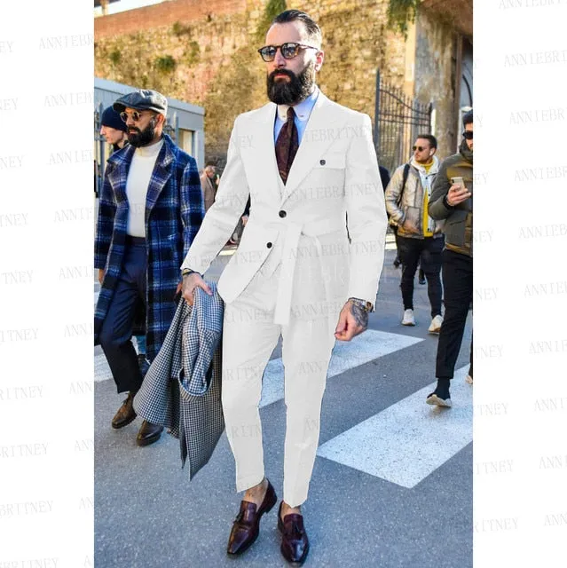 Aidase Latest Designs Green Suits For Men Slim Fit Fashion Yellow Groom Belt Wedding Dress Tuxedo Tailored Blazer Vest with Pants Set