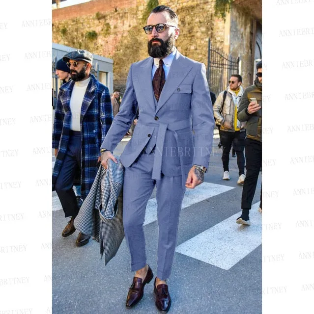 Aidase Latest Designs Green Suits For Men Slim Fit Fashion Yellow Groom Belt Wedding Dress Tuxedo Tailored Blazer Vest with Pants Set
