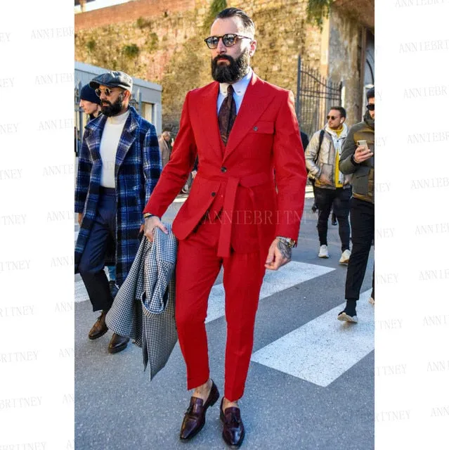 Aidase Latest Designs Green Suits For Men Slim Fit Fashion Yellow Groom Belt Wedding Dress Tuxedo Tailored Blazer Vest with Pants Set