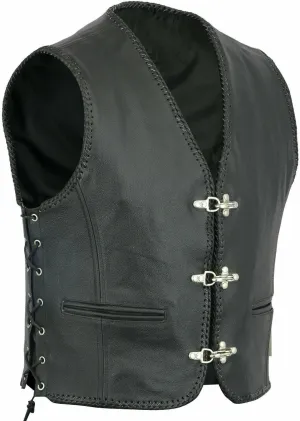 Aidase Mens Leather Vest Cowl Motorcycle Biker Leather Vest Club Vest Chopper Vest