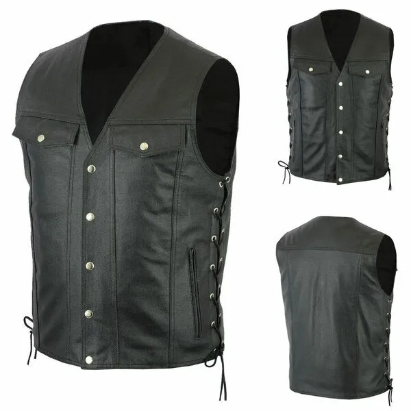 Aidase Mens Leather Vest Cowl Motorcycle Biker Leather Vest Club Vest Chopper Vest