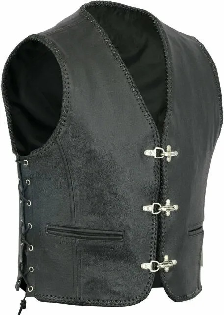 Aidase Mens Leather Vest Cowl Motorcycle Biker Leather Vest Club Vest Chopper Vest