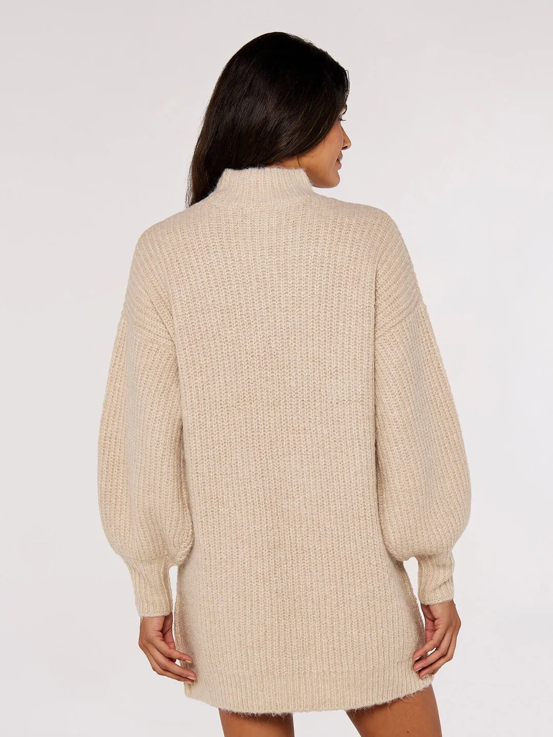Apricot Ribbed Knit Jumper Mini Dress