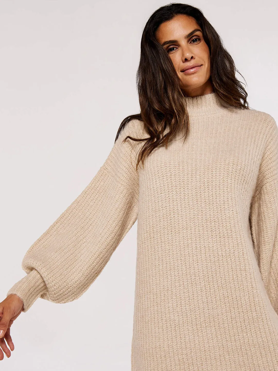 Apricot Ribbed Knit Jumper Mini Dress