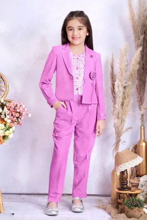 Baby Pink Printed Overcoat Styled Co-ord Set for Girls
