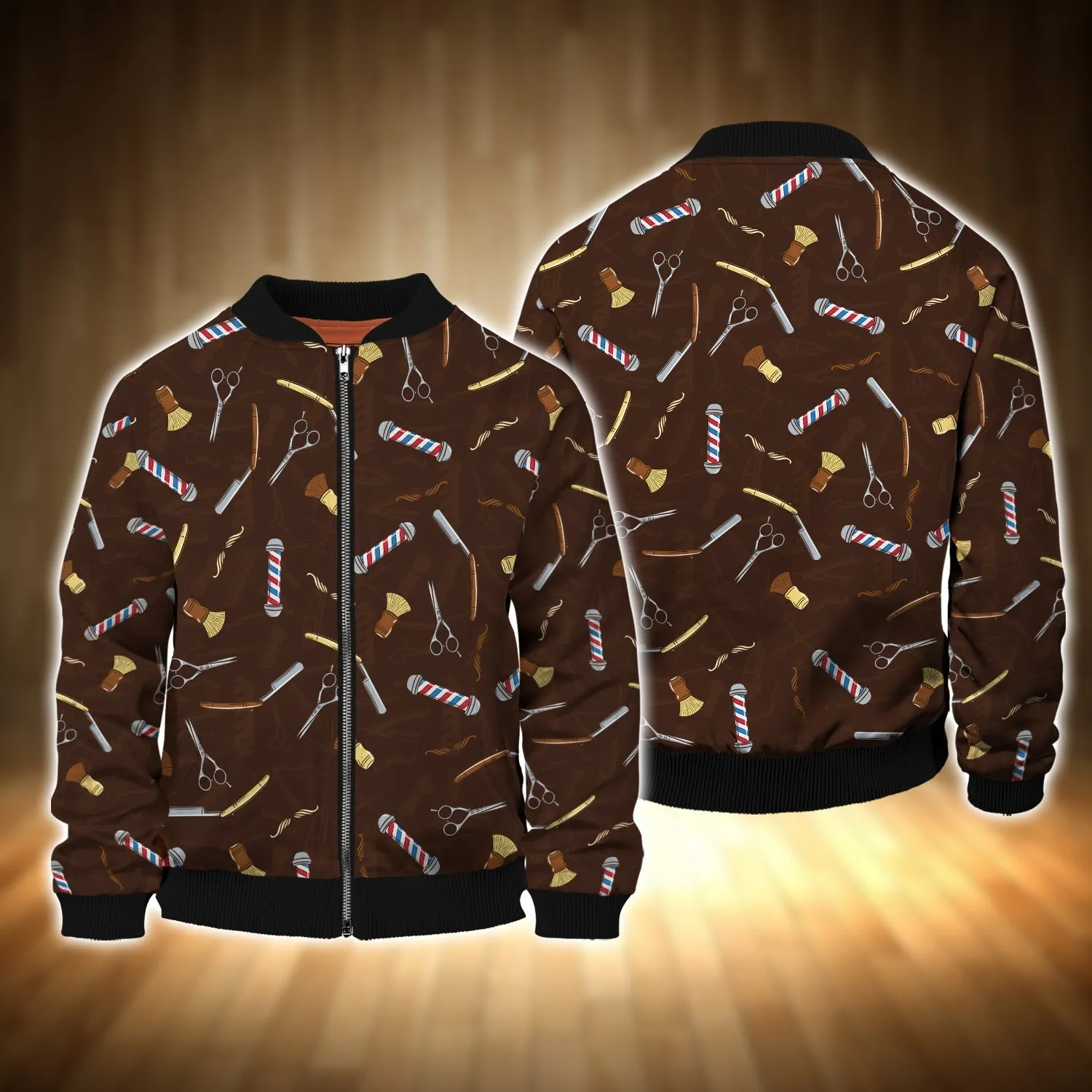Barber Shop Tool Brown Pattern 3D Sweatshirt Hoodie Shirts, Barber Christmas Shirt