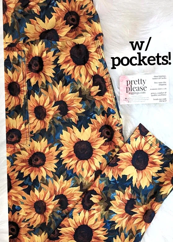 Beautiful Painted Sunflowers on Navy Super SOFT Luxe Leggings OS TC Plus rts