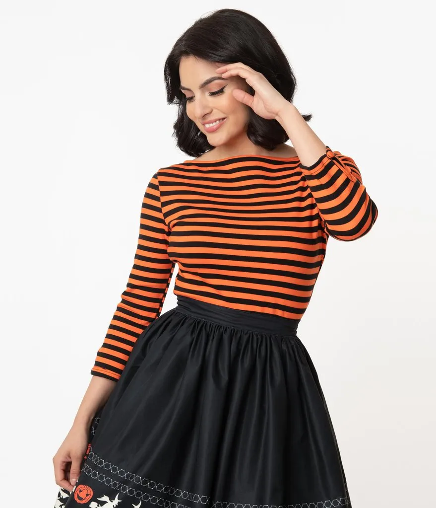 Black and Orange Stripe Knit Three-Quarter Sleeve Gracie Top