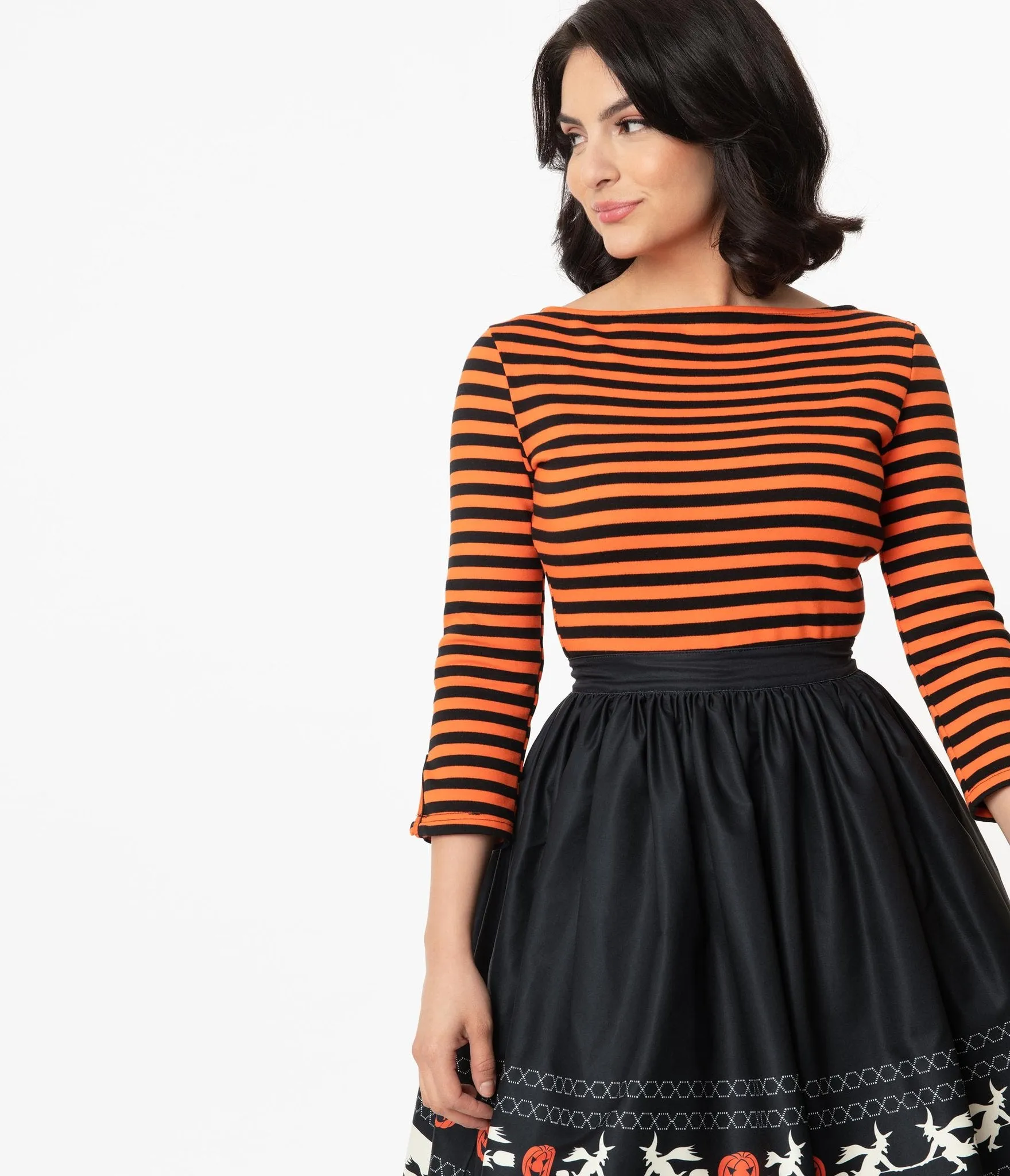 Black and Orange Stripe Knit Three-Quarter Sleeve Gracie Top