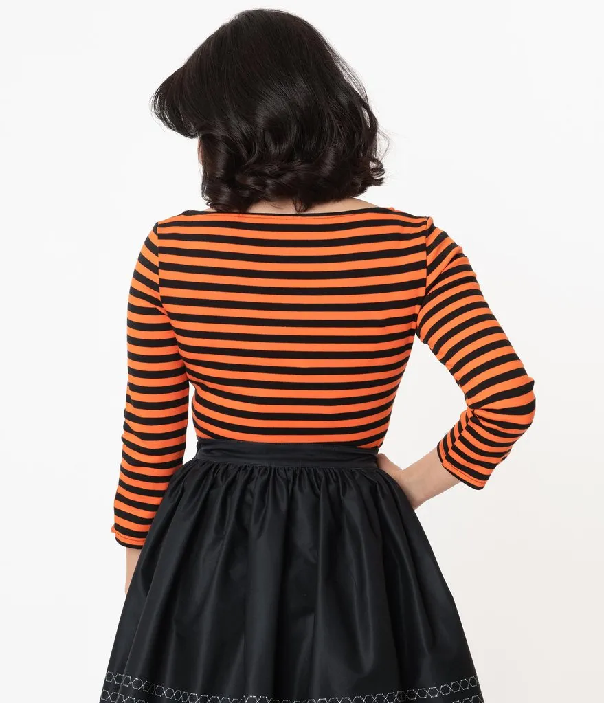 Black and Orange Stripe Knit Three-Quarter Sleeve Gracie Top