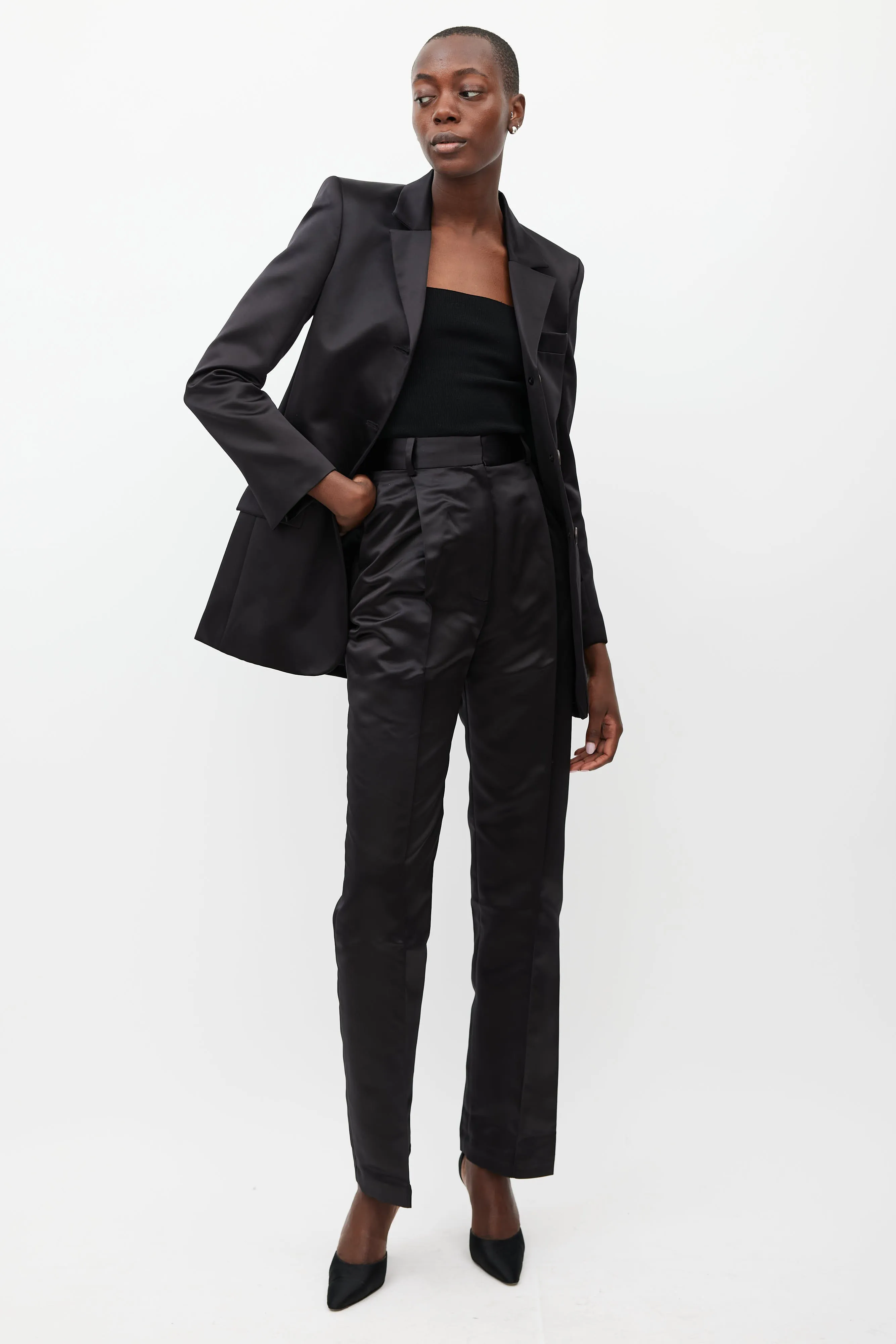 Black Bronte Satin Blazer