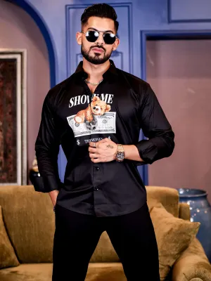 Black Club Wear Billionaire Printed Satin Cotton Shirt