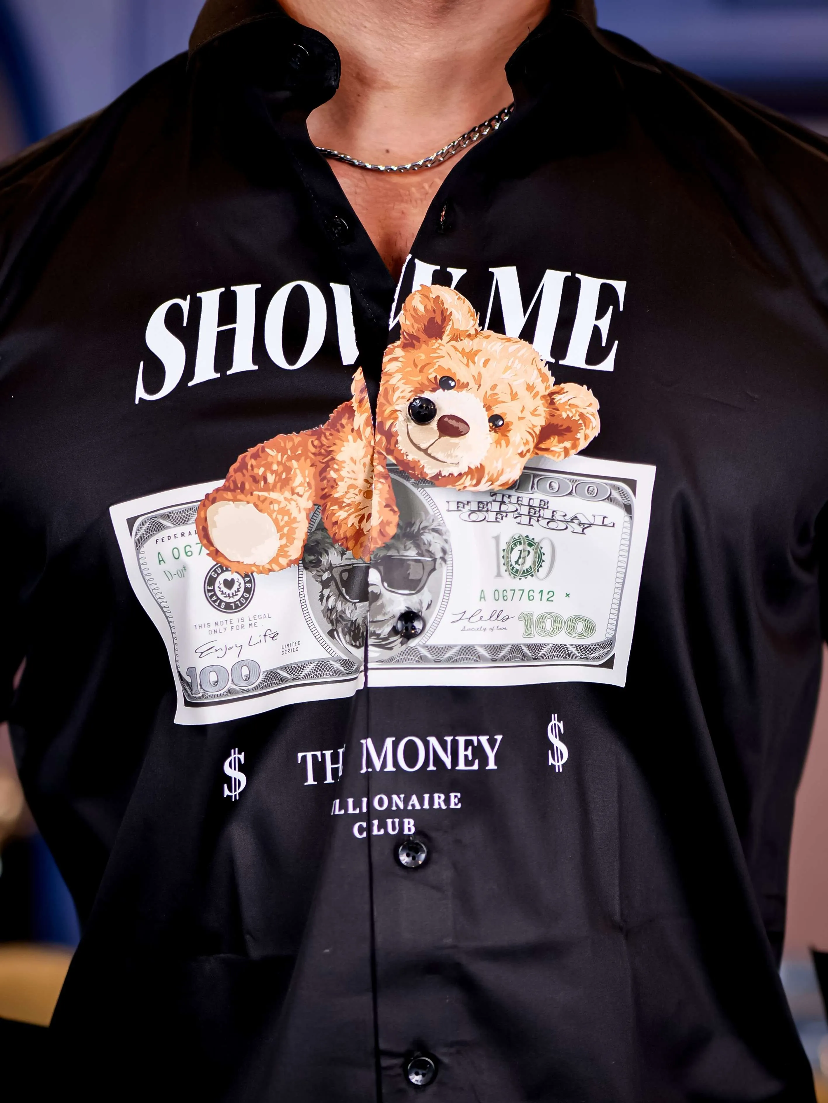 Black Club Wear Billionaire Printed Satin Cotton Shirt