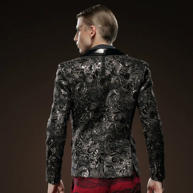 Black in Paisley Pattern and Solid Collar Design Men Blazer
