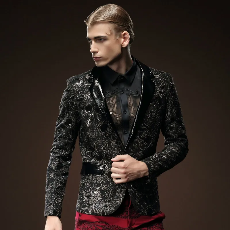 Black in Paisley Pattern and Solid Collar Design Men Blazer