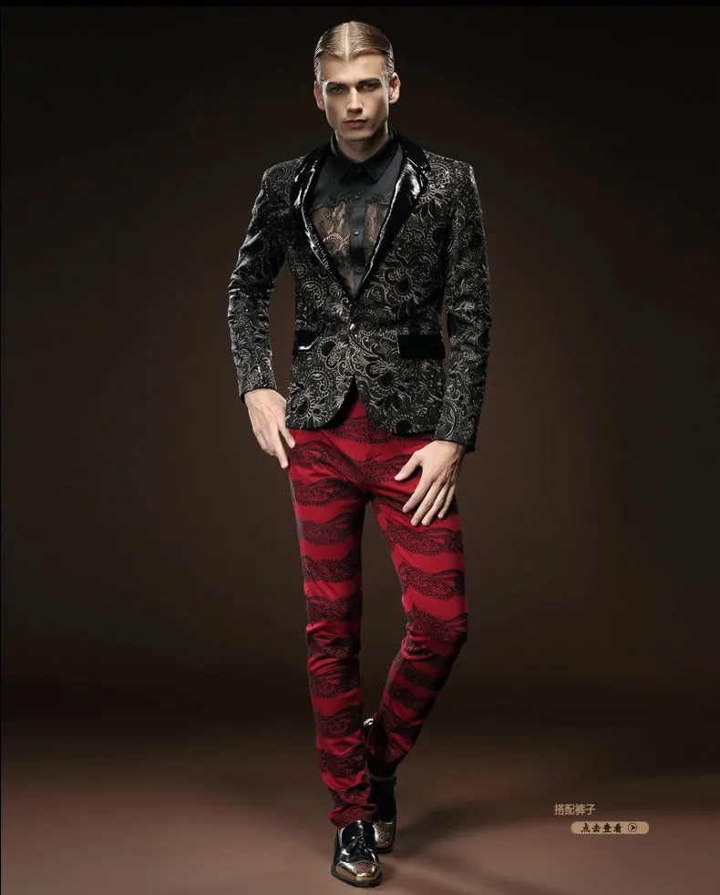 Black in Paisley Pattern and Solid Collar Design Men Blazer