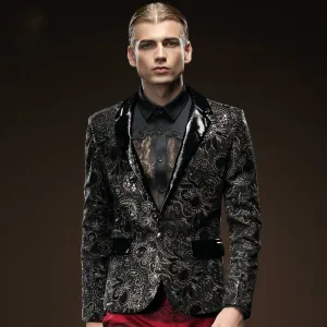 Black in Paisley Pattern and Solid Collar Design Men Blazer