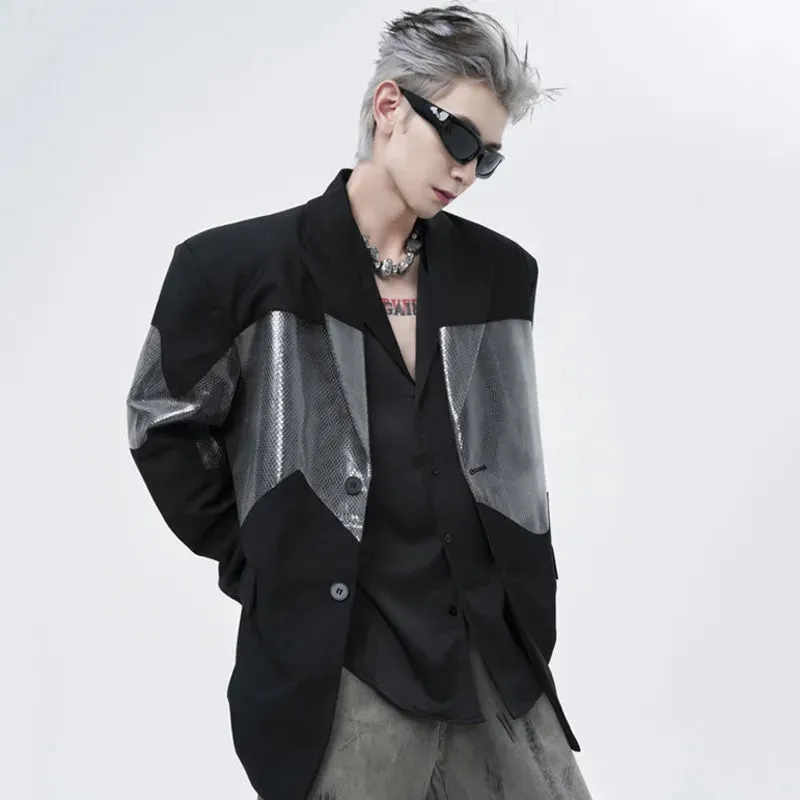 Black Silver Patchwork Contrast Color Blazer