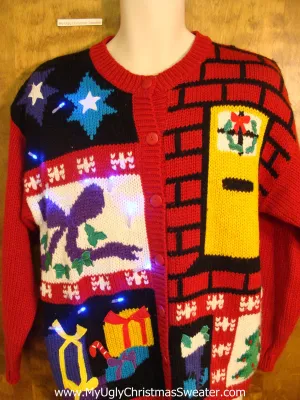 Brick House Theme 80s Light Up Ugly Xmas Sweater