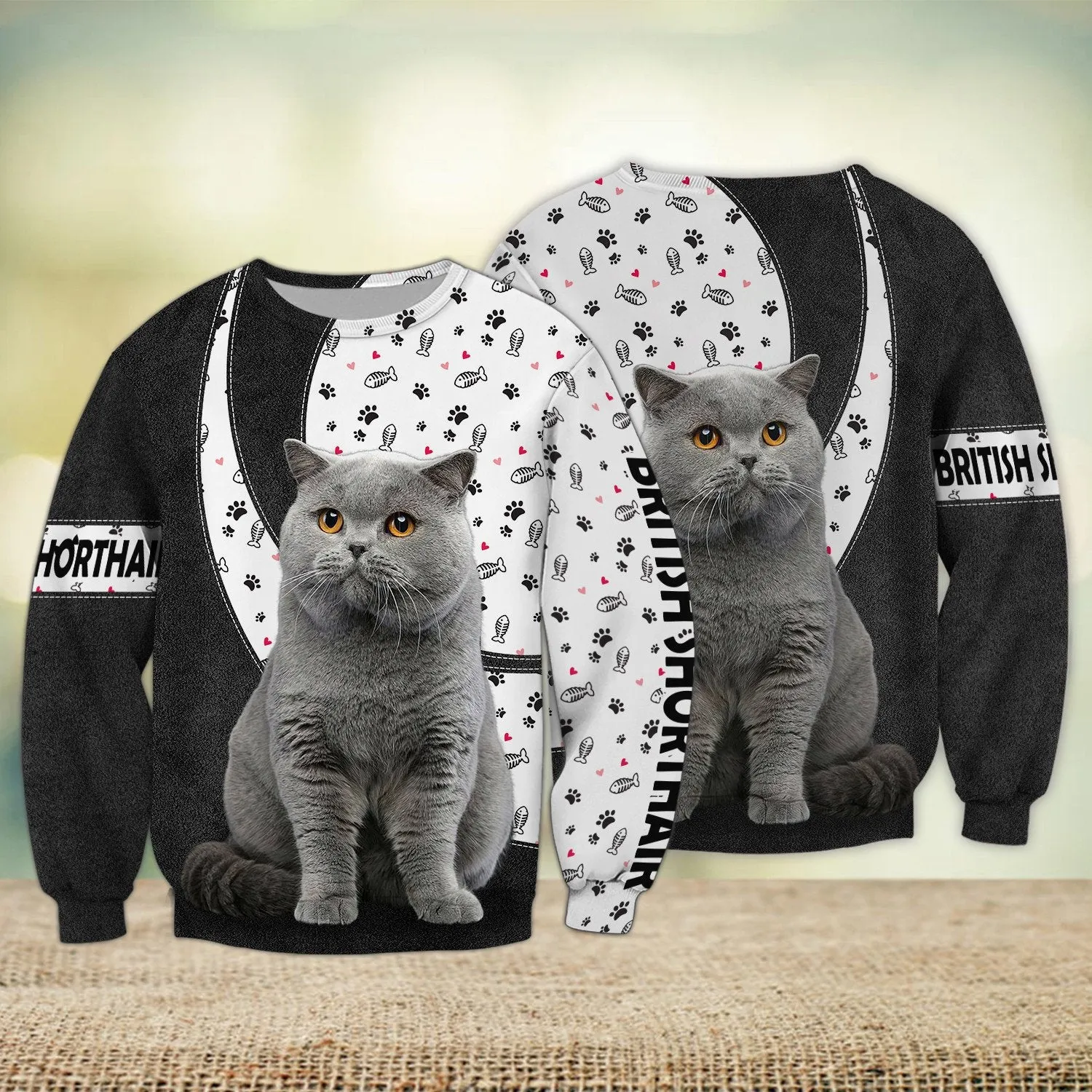 British Shorthair Funny Love Cat 3D Full Print Sweatshirt Christmas Gift