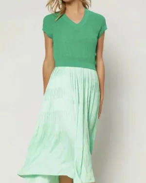 Cami Dress Sweater Set W/ Pleats On Skirt in Green | Green
