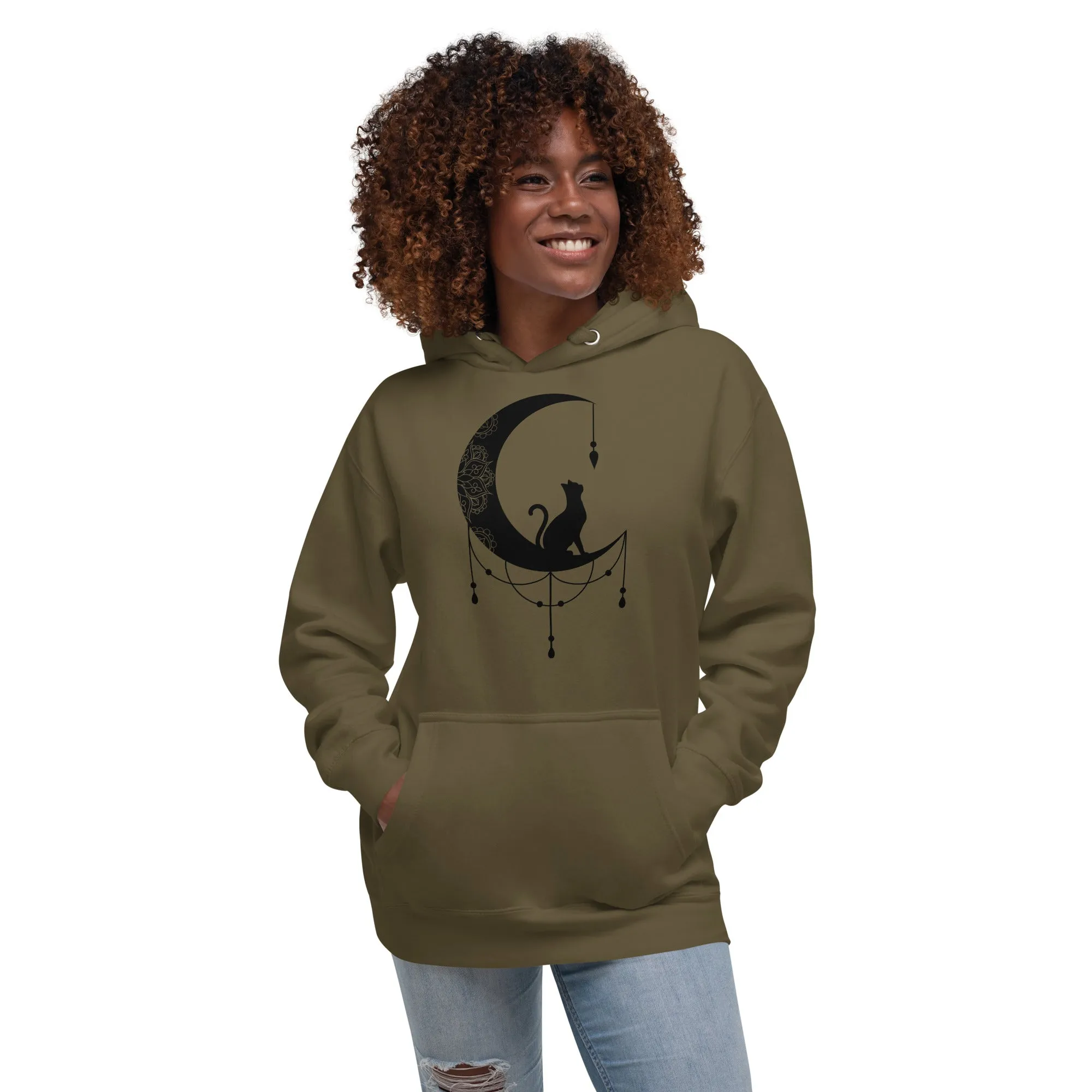 Cat and Moon Lovers Design Unisex Hoodie