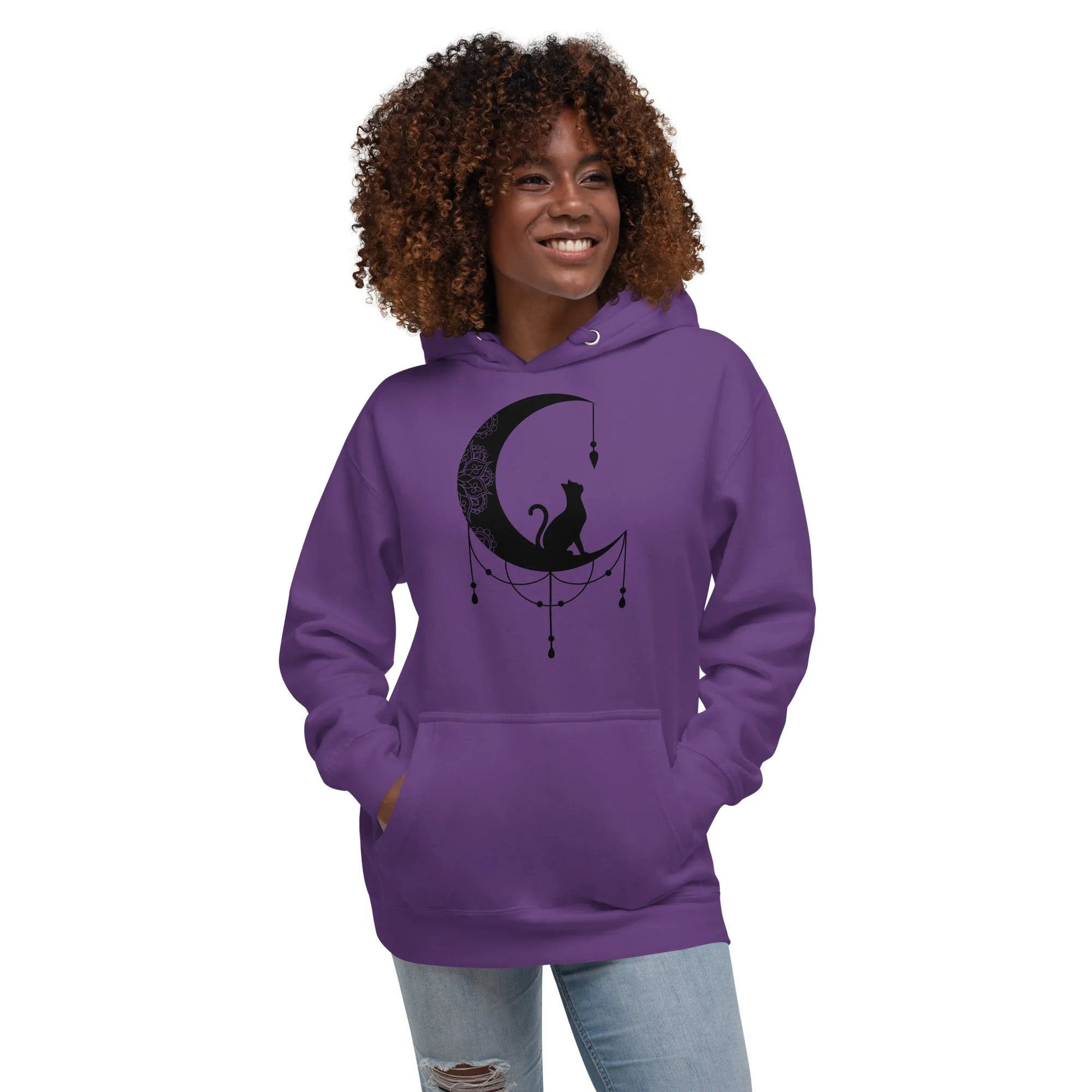 Cat and Moon Lovers Design Unisex Hoodie