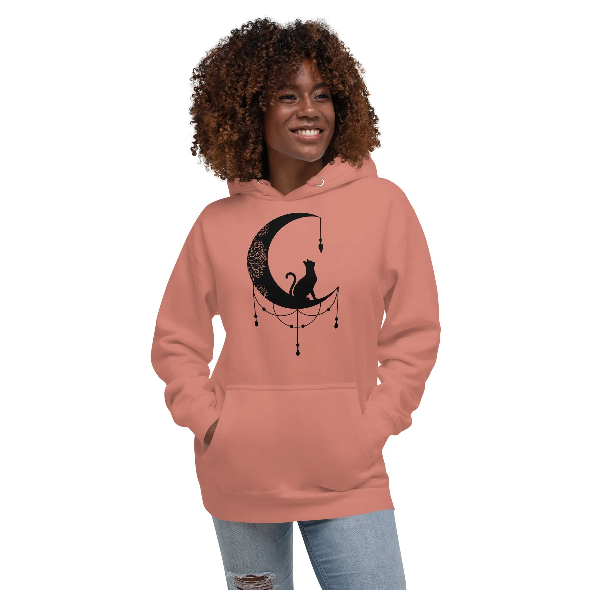 Cat and Moon Lovers Design Unisex Hoodie