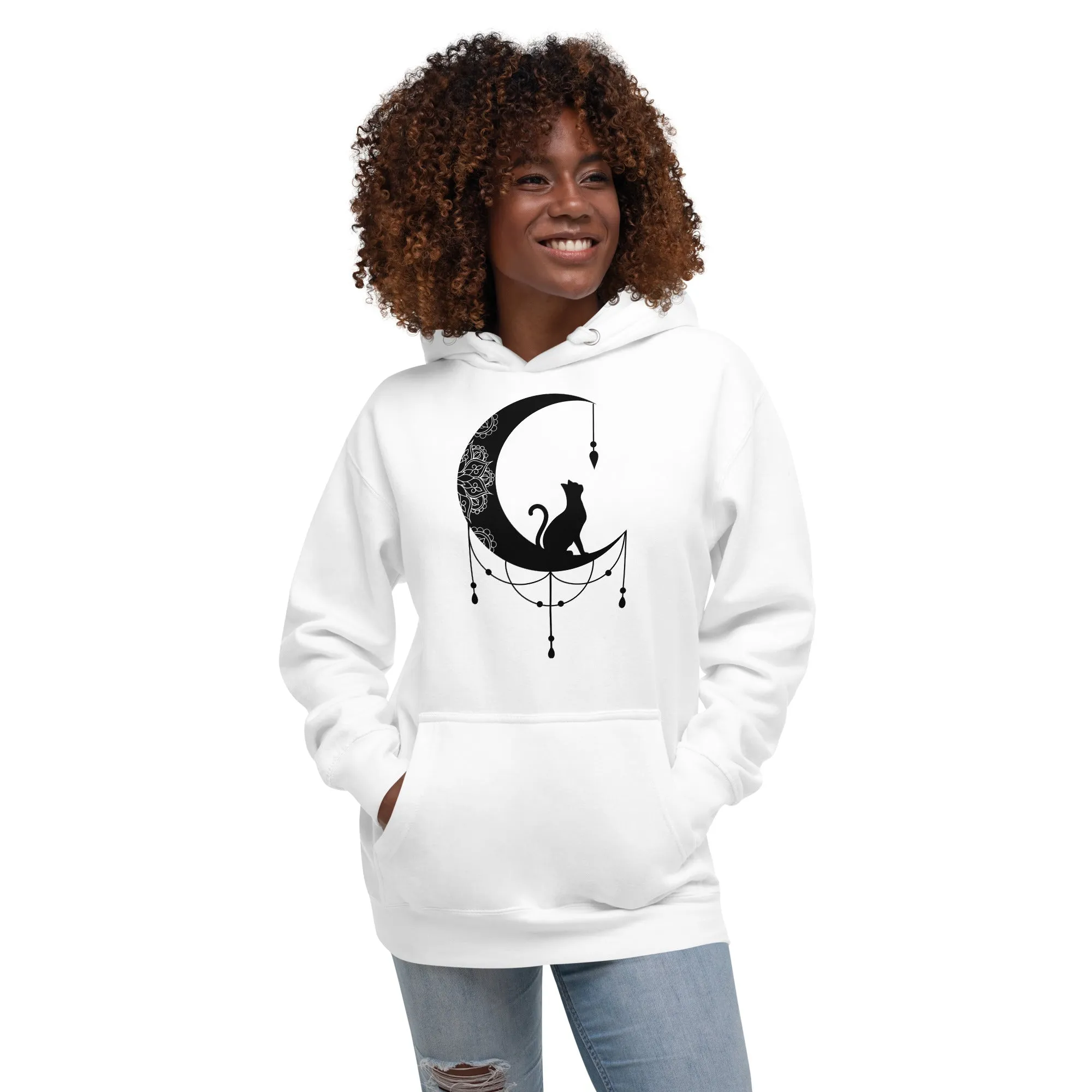 Cat and Moon Lovers Design Unisex Hoodie