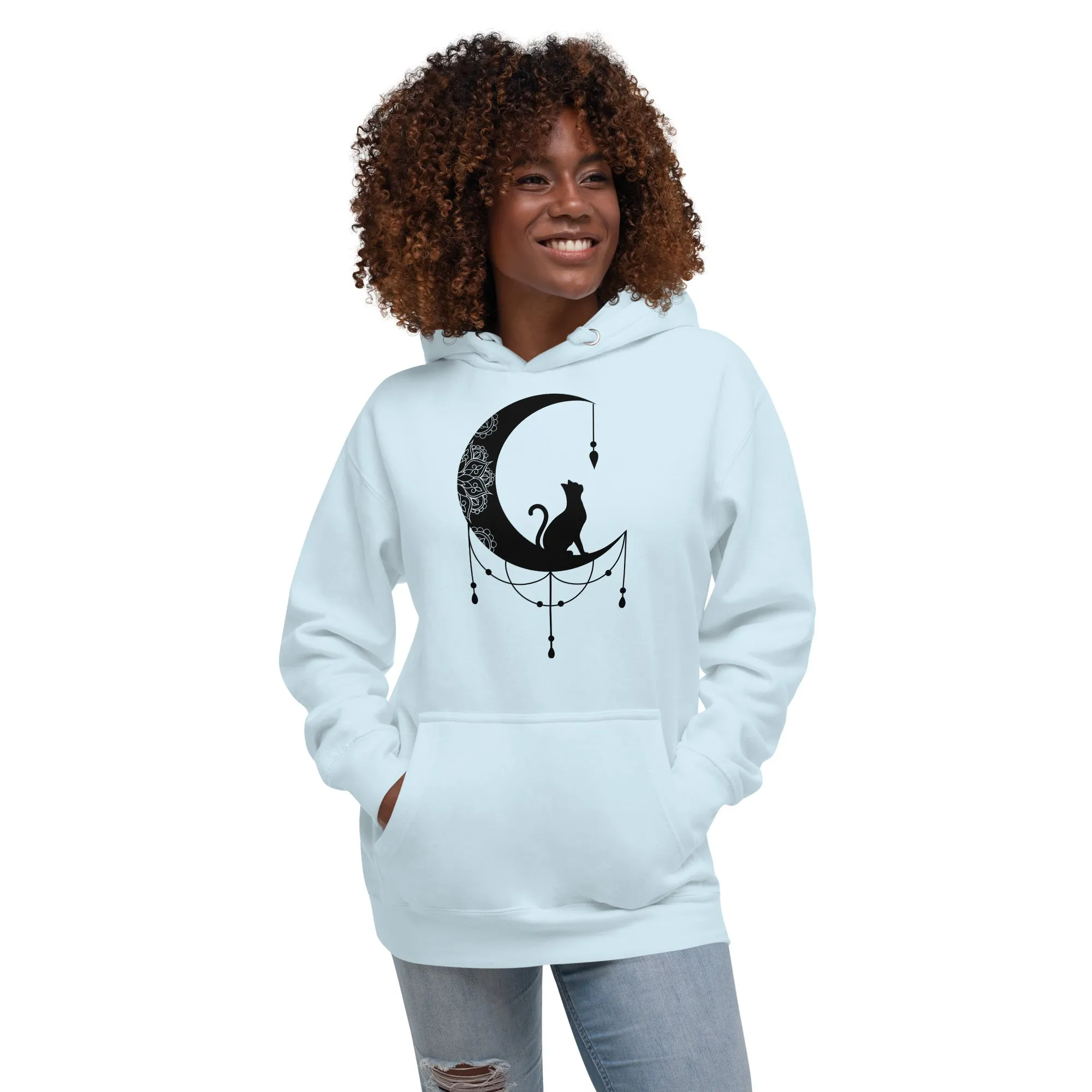 Cat and Moon Lovers Design Unisex Hoodie
