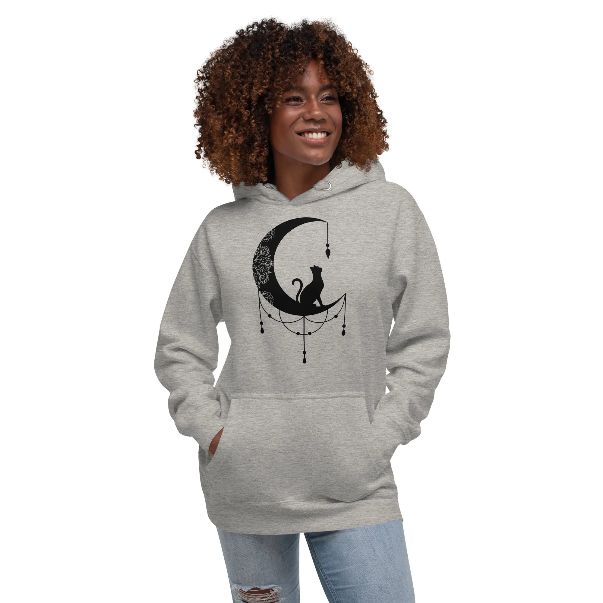 Cat and Moon Lovers Design Unisex Hoodie