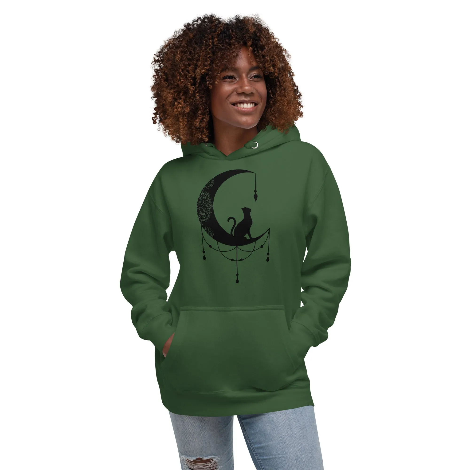 Cat and Moon Lovers Design Unisex Hoodie