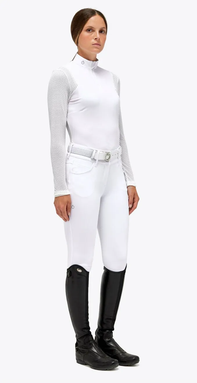 CAVALLERIA TOSCANA LIGHTWEIGHT PIQUE AND TECH MESH L/S ZIP POLO