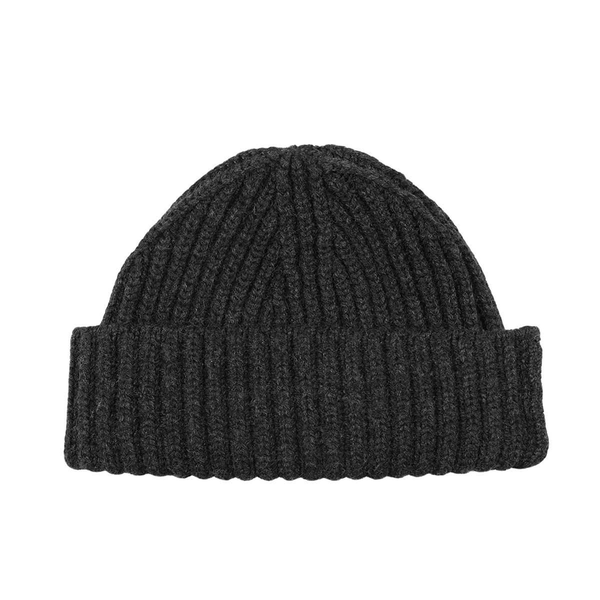 Charcoal Grey Cashmere Ribbed Short Beanie