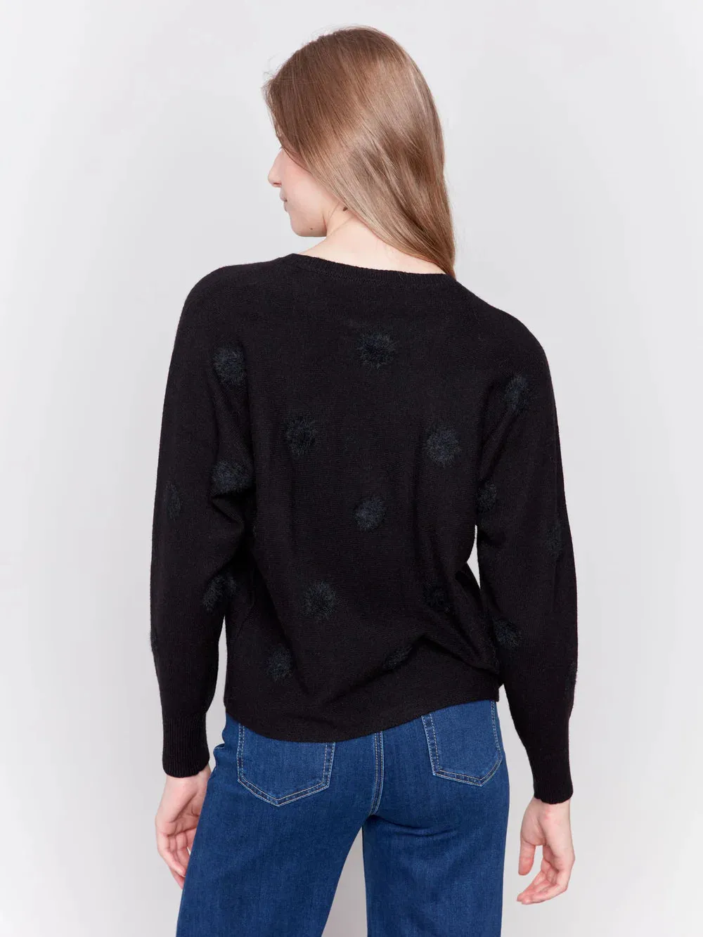 Charlie B Fuzzy Polka Dot Plushy Crew-Neck Dolman Sweater - C2686-974A