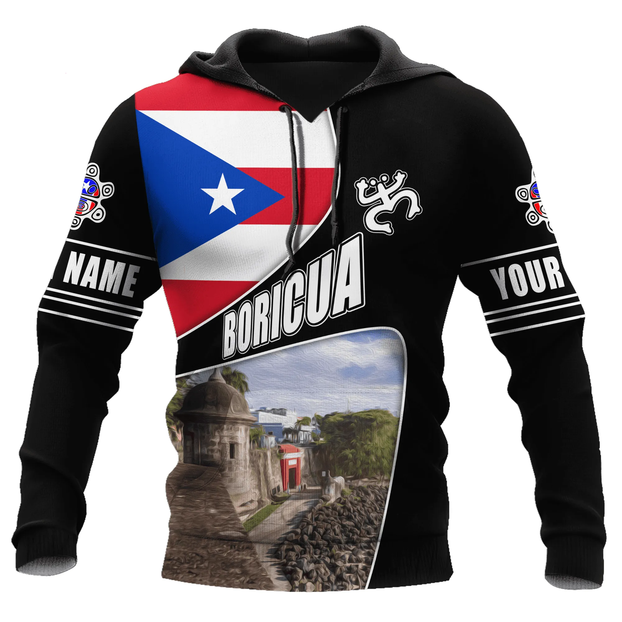 Coolspod Personalized Puerto Rico Boricua Tattoo Hoodie, Perfect Gift for Men Women