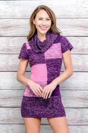 Cowl Neckline Knit Mini Dress In Purple  (888774)