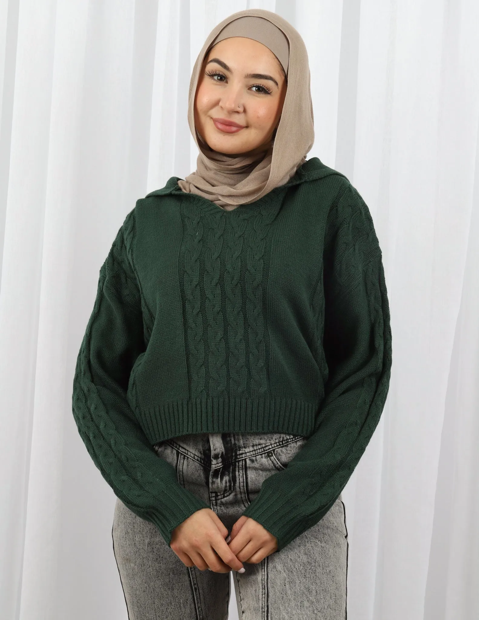 Crop Hooded Knit Top