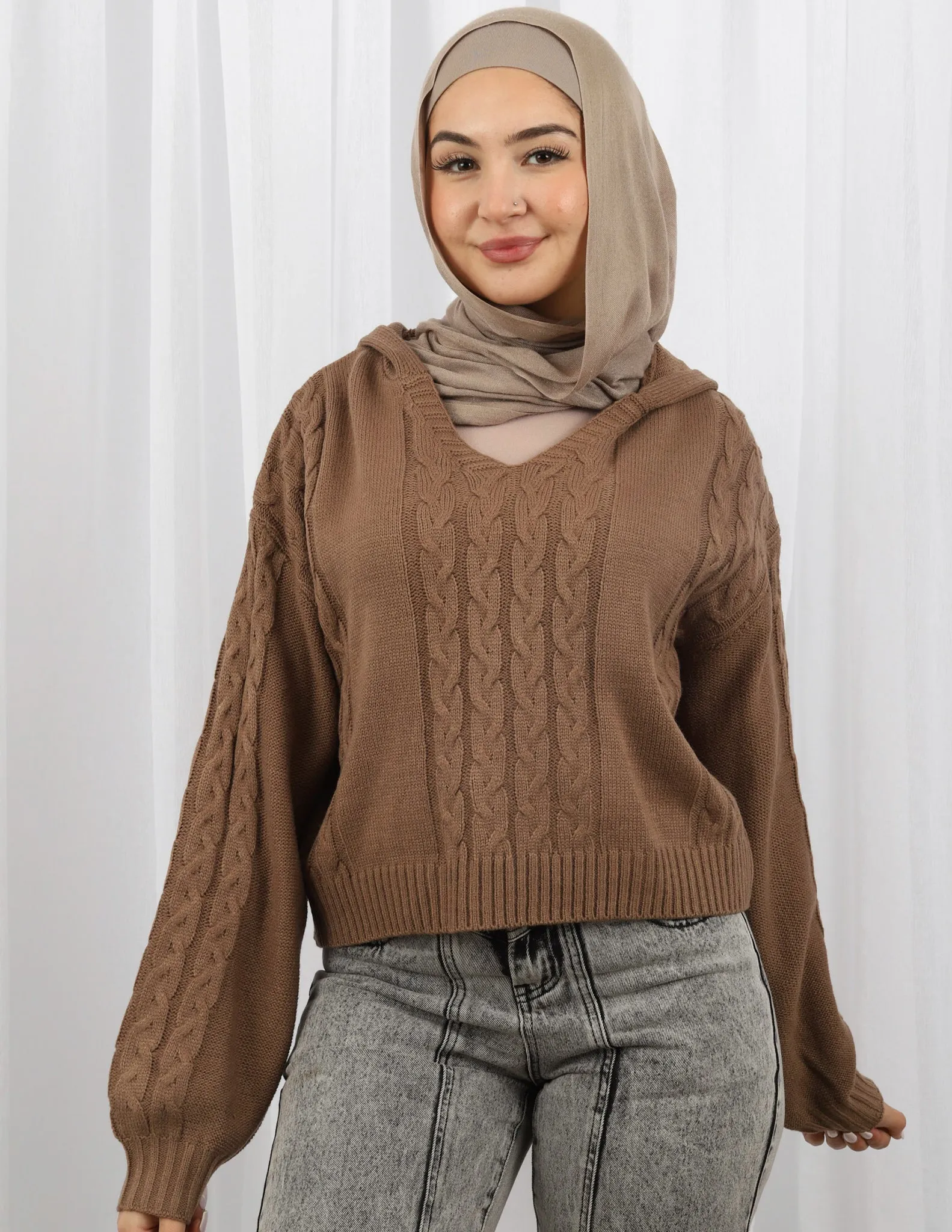 Crop Hooded Knit Top