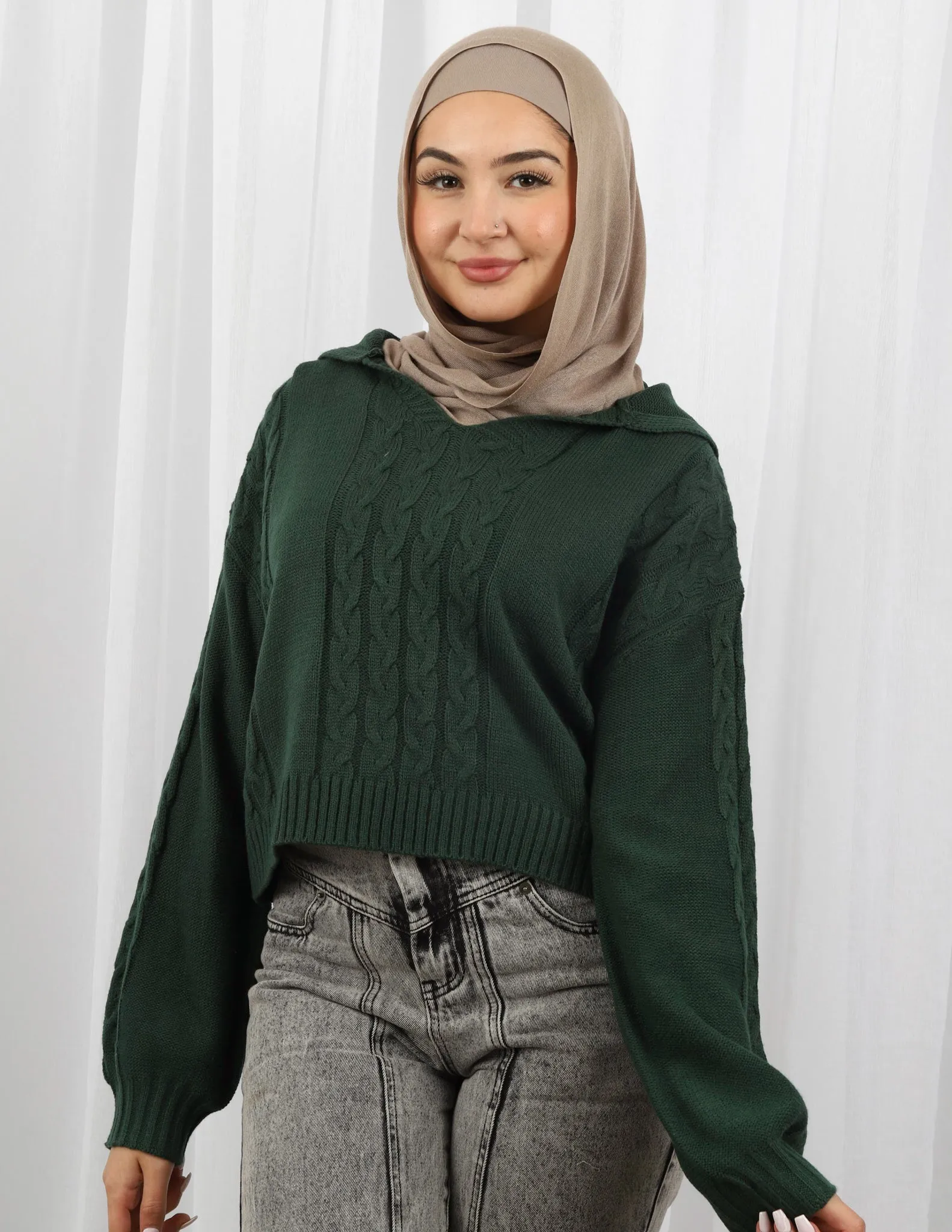 Crop Hooded Knit Top