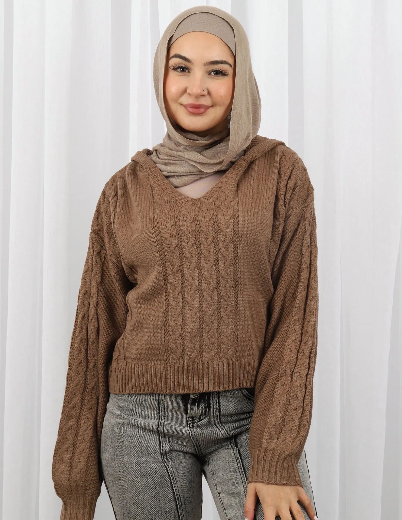 Crop Hooded Knit Top