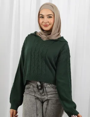 Crop Hooded Knit Top
