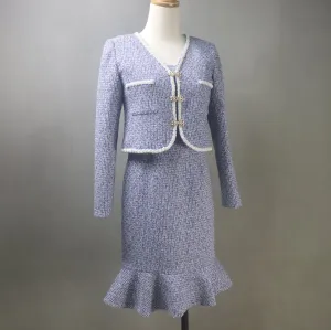 Custom Made Blue Suit / Plus Sizes/ Tweed Jacket   Fishtail Dress