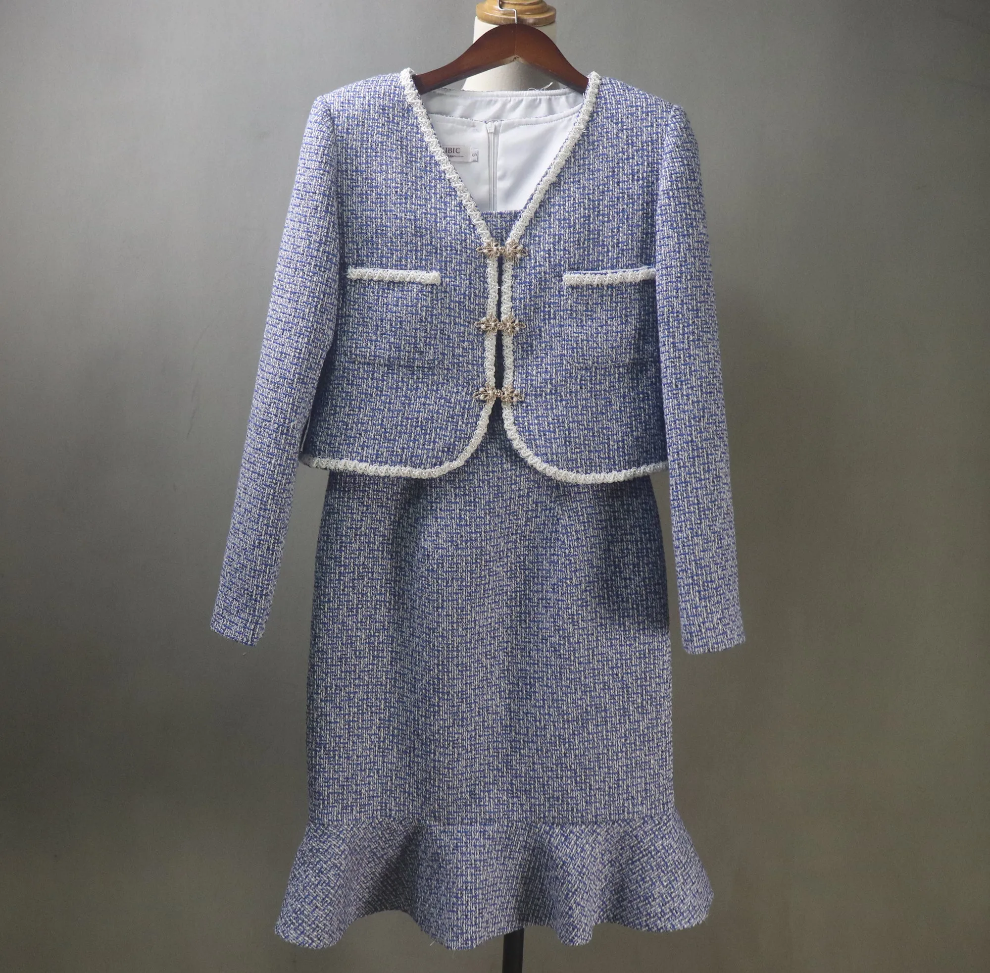 Custom Made Blue Suit / Plus Sizes/ Tweed Jacket   Fishtail Dress