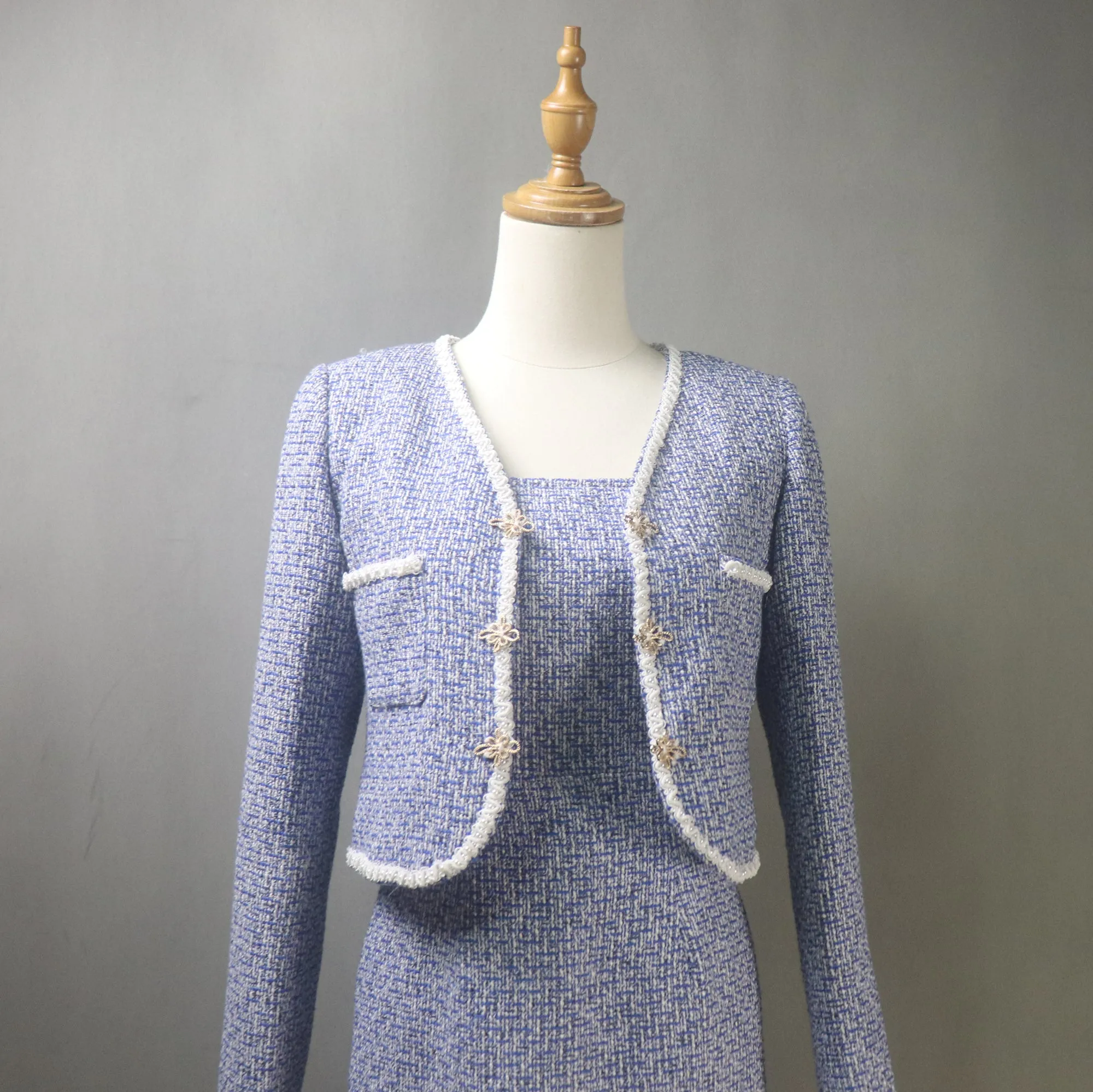 Custom Made Blue Suit / Plus Sizes/ Tweed Jacket   Fishtail Dress