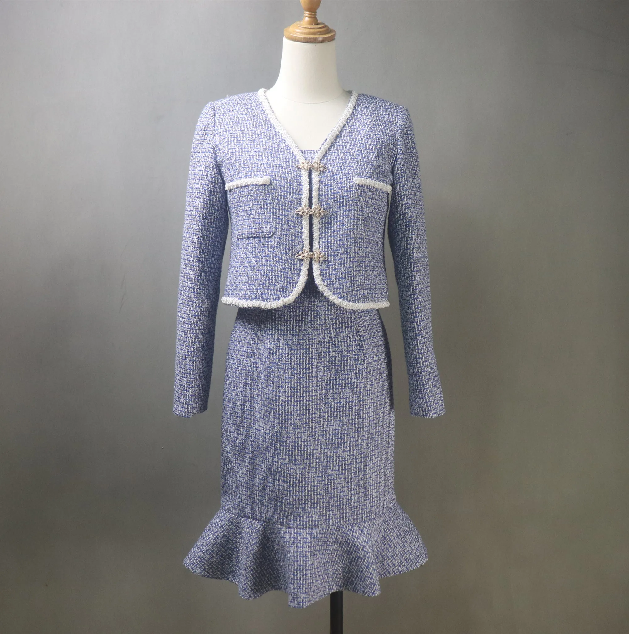 Custom Made Blue Suit / Plus Sizes/ Tweed Jacket   Fishtail Dress