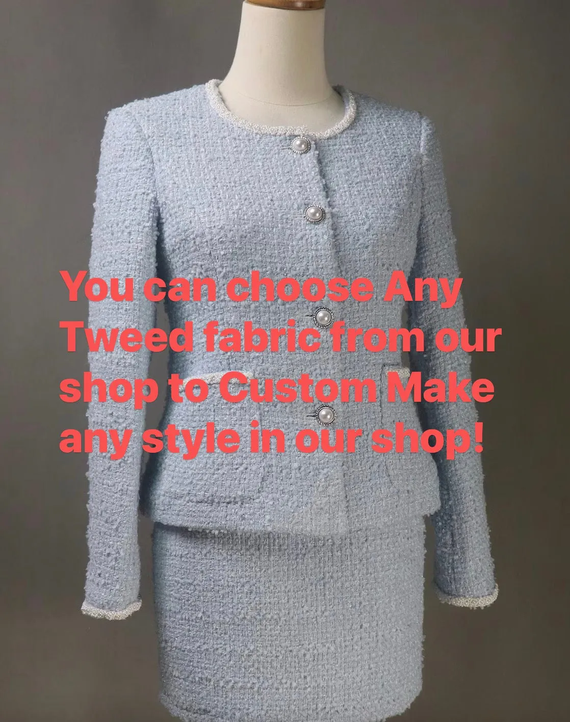 Custom Made Blue Suit / Plus Sizes/ Tweed Jacket   Fishtail Dress