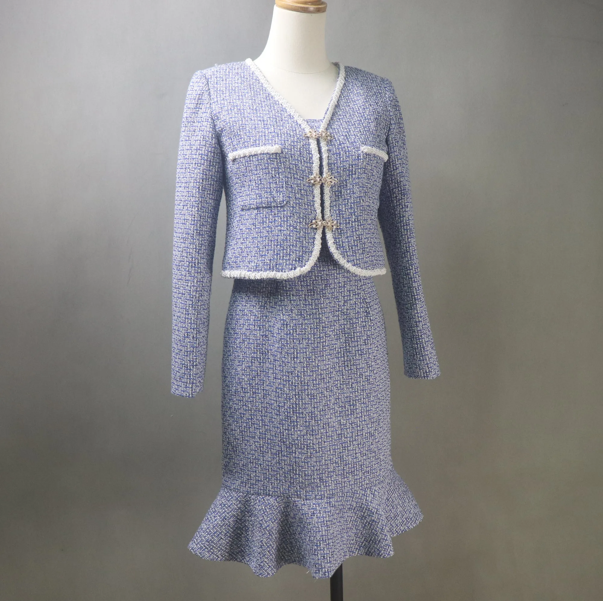 Custom Made Blue Suit / Plus Sizes/ Tweed Jacket   Fishtail Dress